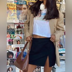 Lioness Black Mini Skirt with Front Slit